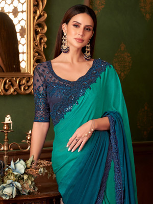 Sareemall Embellished Bollywood Georgette Saree(Light Blue)