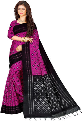 HouseOfCommon Printed Sambalpuri Viscose Rayon Saree(Pink, Black)