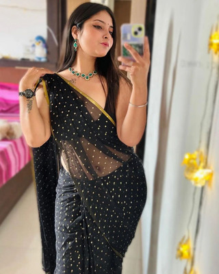 V And V Shop Embellished Daily Wear Georgette, Chiffon Saree(Black)