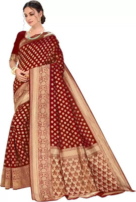 KIVERA Woven, Floral Print Banarasi Silk Blend Saree(Maroon)