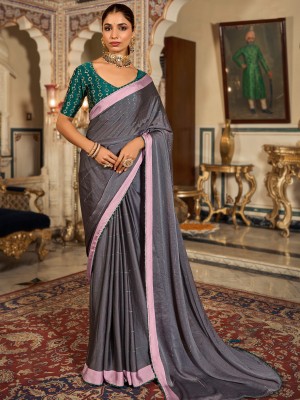 Sareemall Embroidered Bollywood Chiffon Saree(Grey)