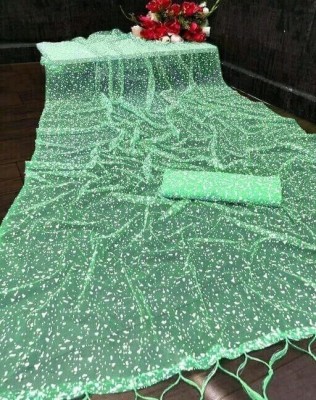 TECHNO WORLD Printed Bollywood Net Saree(Green)