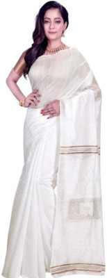 Maa laxmi saree center Printed Tant Pure Cotton Saree(White)