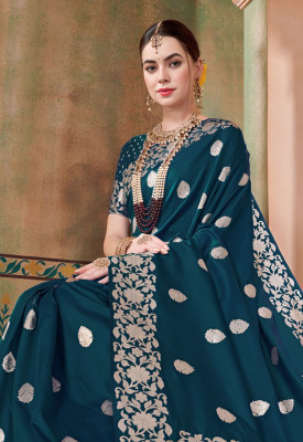 ANIRAV Self Design Banarasi Cotton Silk Saree(Blue)