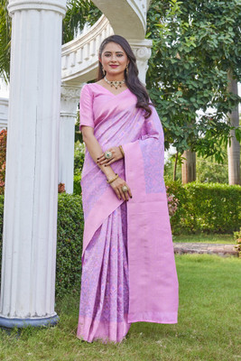 MANJULA SAREE Woven Banarasi Cotton Silk Saree(Purple)