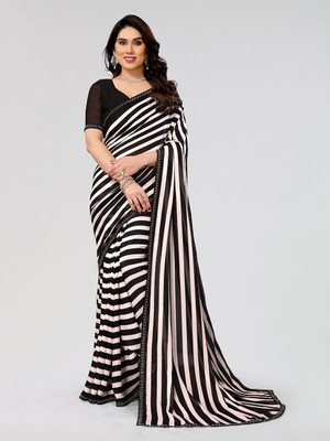 Moda Rapido Striped Bollywood Georgette Saree(Black)