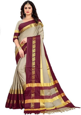 Suwarna Ent Woven Assam Silk Cotton Silk Saree(Beige)