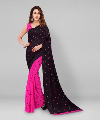 kashvi sarees Polka Print Daily Wear Georgette Saree(Black, Pink)