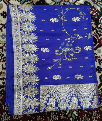 AZHAR SAREE PARADISE Self Design Banarasi Pure Silk Saree(Dark Blue)