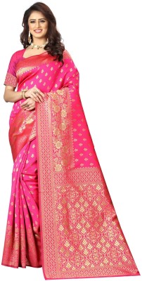 Pervas Woven Banarasi Silk Blend, Cotton Silk Saree(Pink)