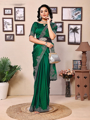 Anjani Textile Embellished Daily Wear Art Silk Saree(Green)
