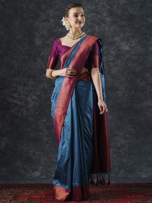 Divastri Woven Banarasi Silk Blend Saree(Blue)