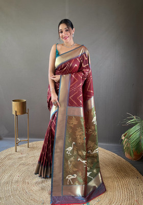 SGF11 Self Design Handloom Pure Silk Saree(Maroon)