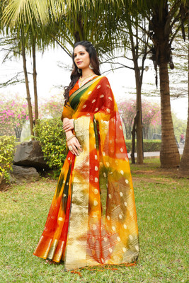 HouseOfCommon Printed Bollywood Organza Saree(Multicolor)