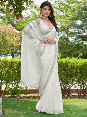 Sareemall Embellished Bollywood Chiffon Saree(Cream)