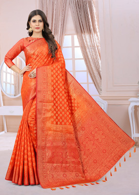 DHRUTI TEXTILES Self Design Kanjivaram Cotton Silk Saree(Multicolor)