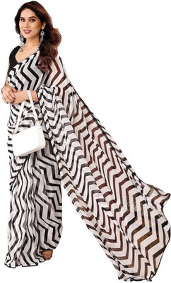 RAJESHWAR FASHION Printed Daily Wear Georgette Saree(Black, White)