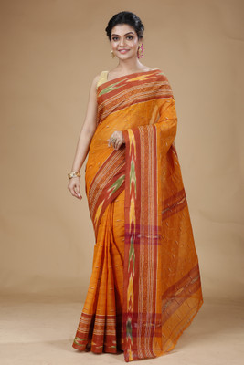 Bong ButiQ Self Design Tant Handloom Pure Cotton Saree(Gold)