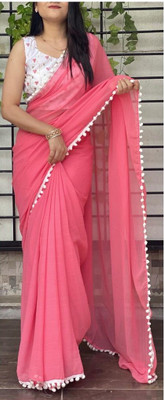 Superior Sarees Solid/Plain, Self Design Bollywood Viscose Rayon Saree(Pink)