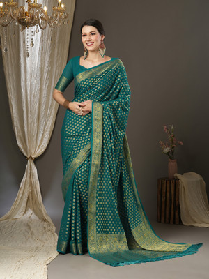 Divastri Woven Kanjivaram Georgette Saree(Light Blue)