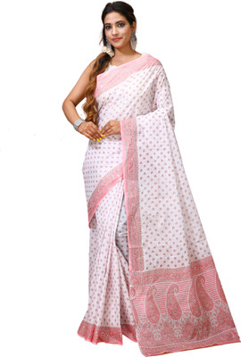 DORI DHAGA Printed Daily Wear Pure Cotton Saree(White)