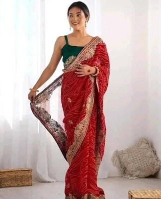 ShreeVastra Dyed, Embroidered Bandhani Cotton Silk Saree(Red)