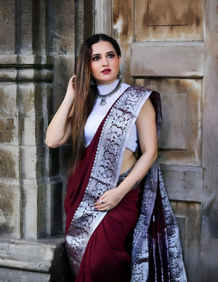 Sijileen Woven Banarasi Satin Saree(Maroon)