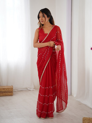Divastri Embroidered Bollywood Silk Blend Saree(Red)