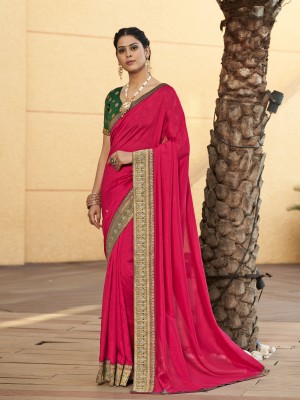 RekhaManiyar Solid/Plain Bollywood Silk Blend Saree(Pink)