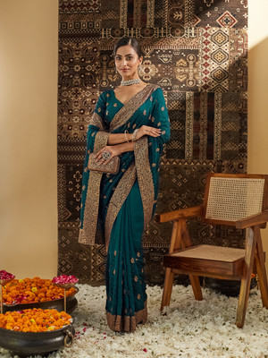 KASEE Embellished Chanderi Cotton Silk Saree(Pink)