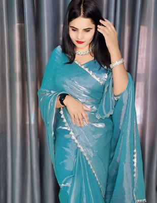 BRAHMSHAKTI Self Design Bollywood Silk Blend Saree(Light Blue)