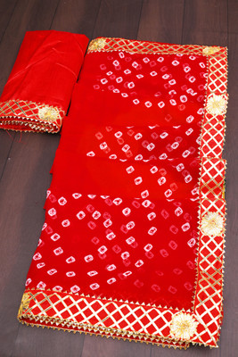ASTEYAM Printed Bandhani Georgette Saree(Red)
