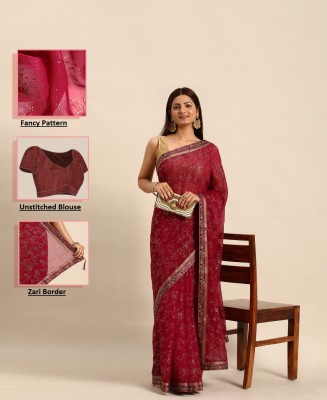 INDIAN WOMEN Woven Bollywood Chiffon Saree(Maroon)