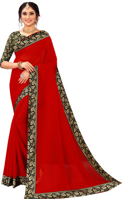 LIMTD Solid/Plain Bollywood Georgette Saree(Red)