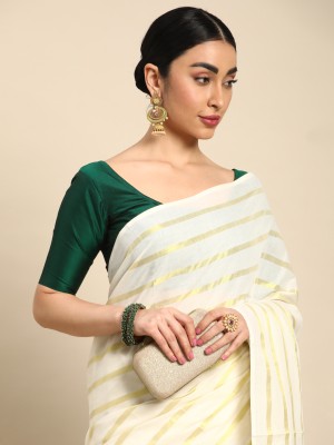 Kalyan Silks Solid/Plain Kasavu Pure Cotton Saree(White)