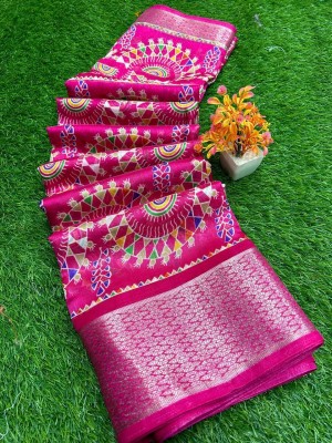 KANDORA Printed Bollywood Pure Cotton Saree(Pink)