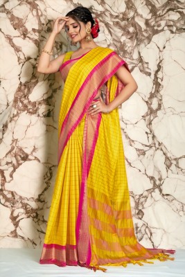 Raghav Silk Studio Woven Handloom Cotton Silk Saree(Yellow)