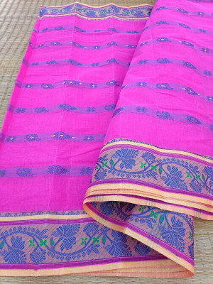 KhayaFashion Woven Tant Pure Cotton Saree(Pink)