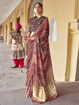 Sareemall Printed Leheria Viscose Rayon Saree(Brown)
