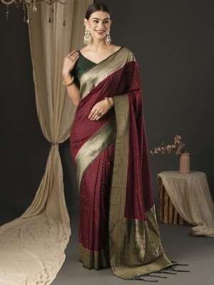 Sareemall Woven Banarasi Silk Blend Saree(Maroon)