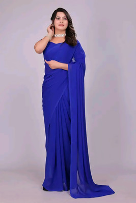 Arpita Fashion Solid/Plain Bollywood Georgette Saree(Light Blue)