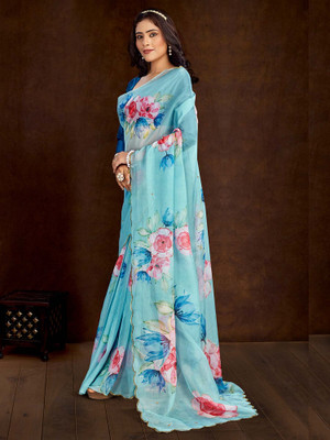 Tasrika Printed Bollywood Organza Saree(Light Blue)