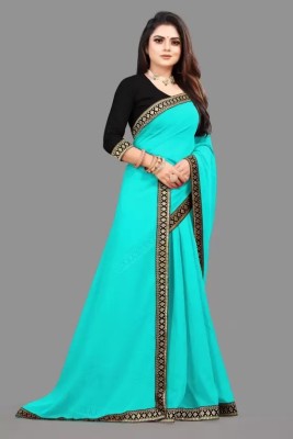 OKTAT Solid/Plain Bollywood Georgette Saree(Light Blue)