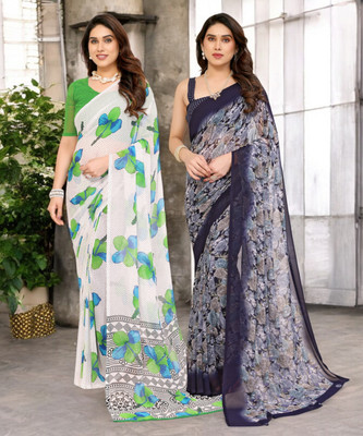 Moda Rapido Printed Bollywood Georgette Saree(Pack of 2, Multicolor)