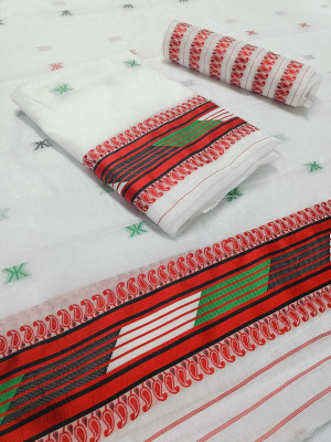 YIZATZ KY GRACIA CREATION Woven Mekhela Chador Pure Cotton Saree(White)