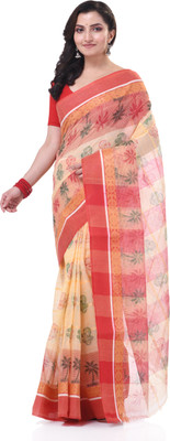 TANTLOOM Printed Handloom Pure Cotton Saree(Red)