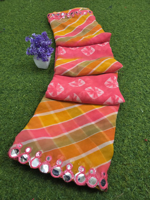 v.divyanshi & co. Striped, Printed Bandhani Georgette Saree(Multicolor)