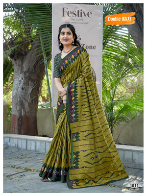 JASU CREATION Printed Handloom Pure Cotton Saree(Green)