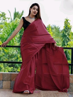 Arpita Fashion Solid/Plain Bollywood Satin Saree(Maroon)