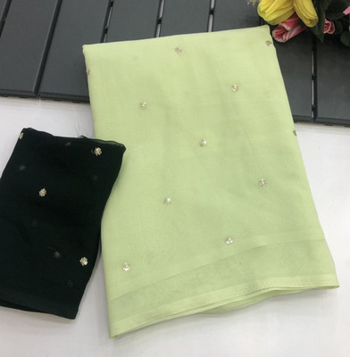 SILKORA Embroidered Bollywood Georgette Saree(Light Green)